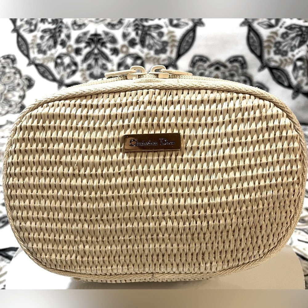 Vintage Christian DIOR Perfume Straw Weave Canvas Trim Dune Zip Tabs - Picture 6 of 14